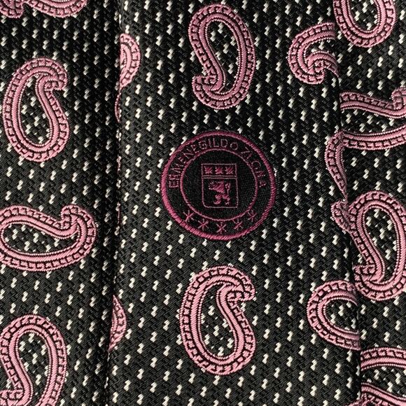 ERMENEGILDO ZEGNA Black Purple Paisley Silk Tie - Picture 4 of 5